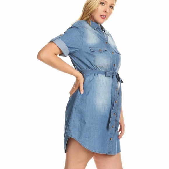 1X 2X 3X & More Lightweight Blue Denim Dress - Picture 1 of 8